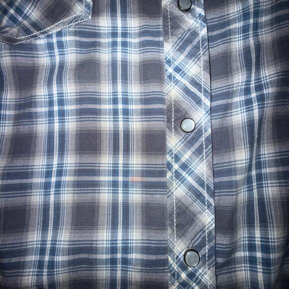 Roebuck & Co Mens XL Blue Gray Plaid Western Pearl Snap Shirt 100% Cotton - Picture 11 of 11